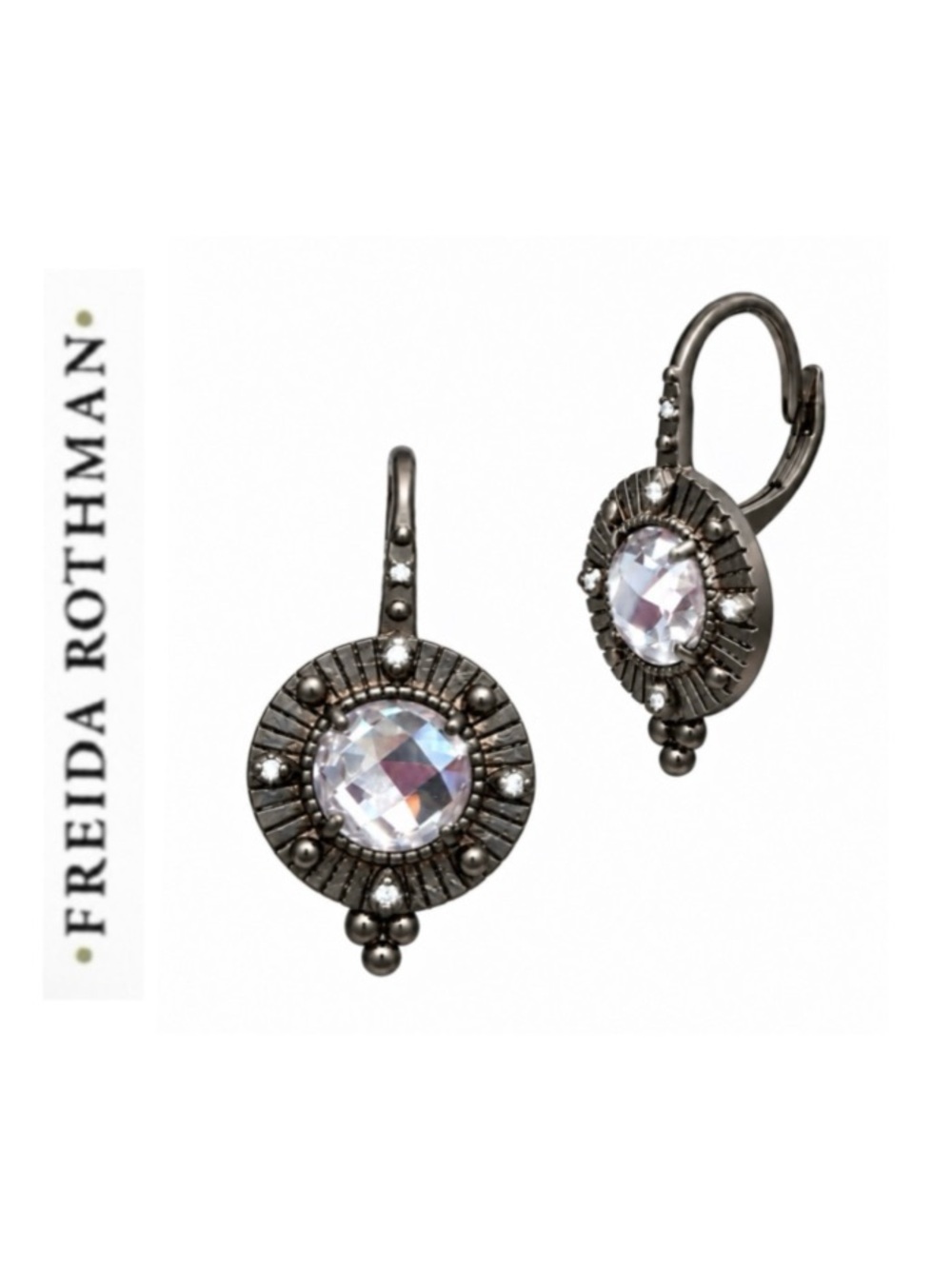 Freida Rothman AMAZONIAN ALLURE BLACK RHODIUM SILVER LEVERBACK EARRINGS